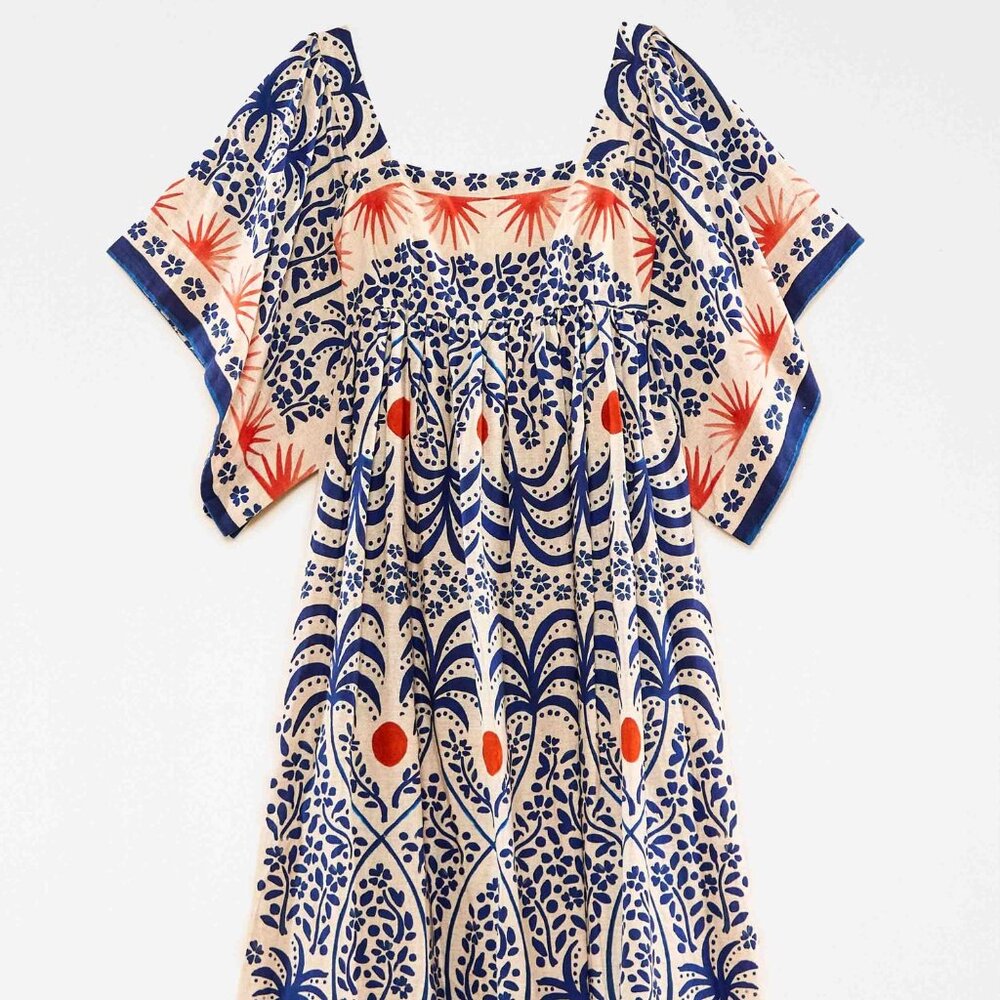FARM Rio Blue, White & Orange Printed Midi Dress - Picture 4 of 6